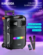 Enceinte Bluetooth Jingyao KK-12102 avec haut-parleur 12 pouces et LED colorées.