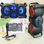 Enceinte Bluetooth ZQS-4229 avec LED RGB colorées en fonctionnement.