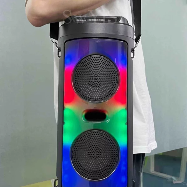 Enceinte Bluetooth ZQS-4248 avec double haut-parleur 4 pouces et LED intégrées.