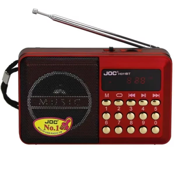 Radio sans fil JOC H011BT rouge avec Bluetooth et lecteur carte mémoire.