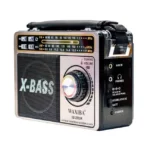 Vue arrière de la radio Xbass XB-282BT avec antenne et batterie rechargeable.