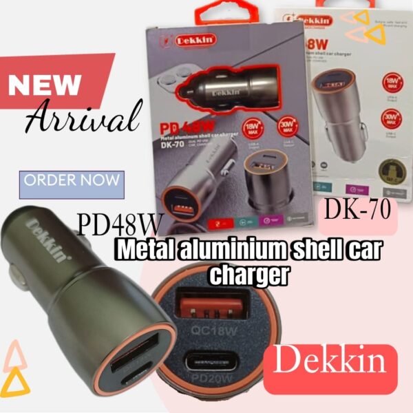 CAR Charger DEKKIN PD 48W Dual Port USB + USB-C + Câble iPhone Fast