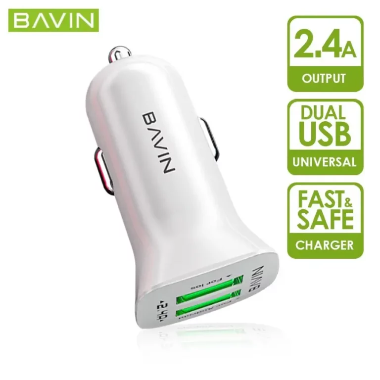 Dual USB car charger BAVIN PC253 compact et pratique.