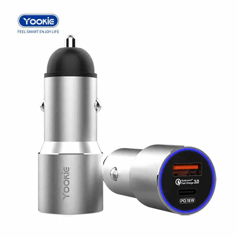 yookie-pc5-chargeur-voiture-pd30w-qc18w YooKiE PC5 chargeur voiture PD30W USB-C et QC18W USB charge rapide.
