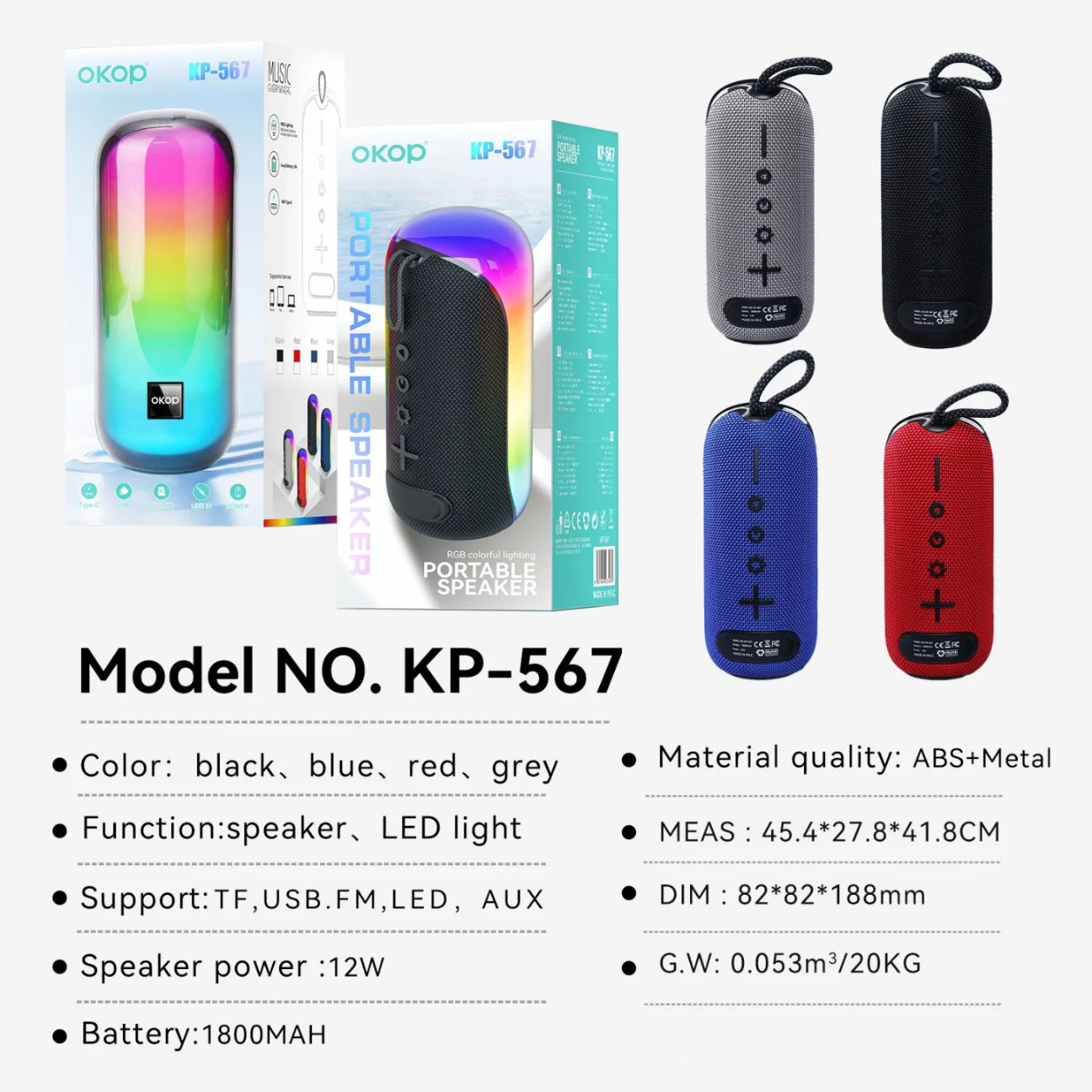 Enceinte Bluetooth Portable OKOP KP-567 RGB – Image 11