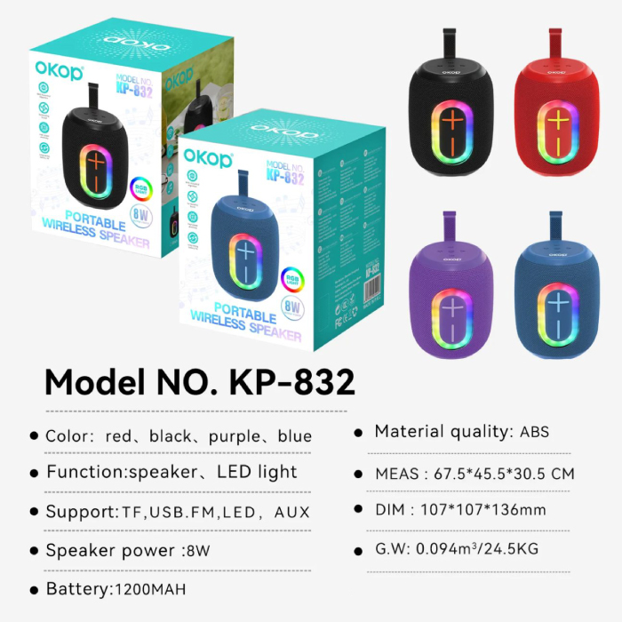 Enceinte Bluetooth Portable OKOP KP-832 RGB – Image 7