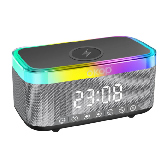Enceinte Bluetooth 5-en-1 OKOP KP-559 RGB avec Charge Sans Fil, Réveil & Veilleuse LED – Image 3