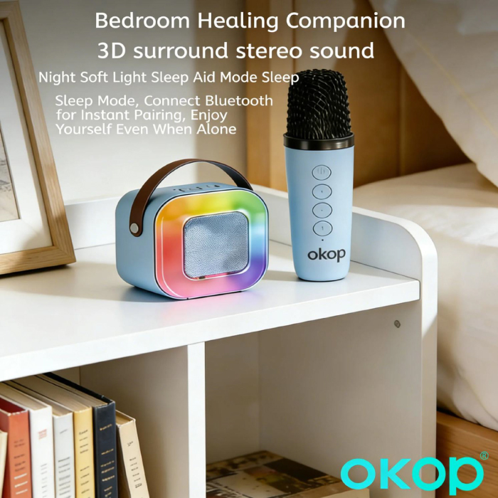 Enceinte Karaoké Portable OKOP KP-K07 avec Microphone et Éclairage LED – Image 5