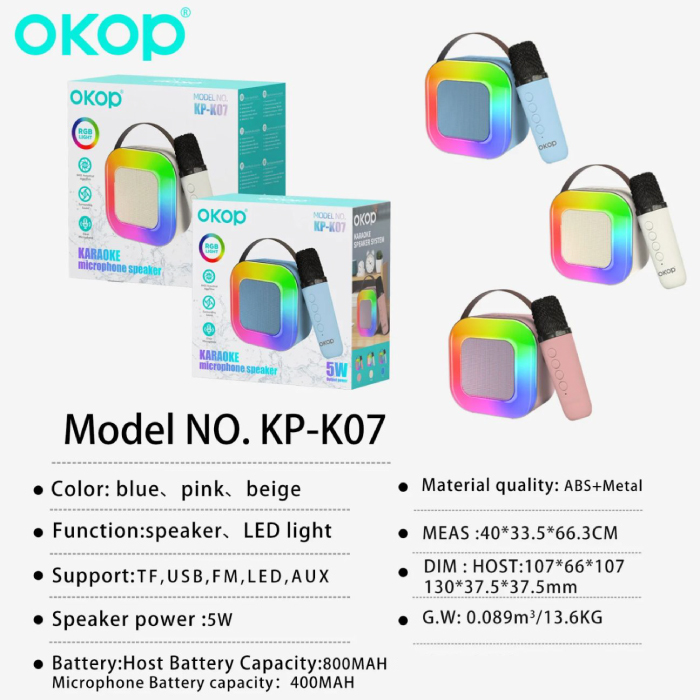 Enceinte Karaoké Portable OKOP KP-K07 avec Microphone et Éclairage LED – Image 8