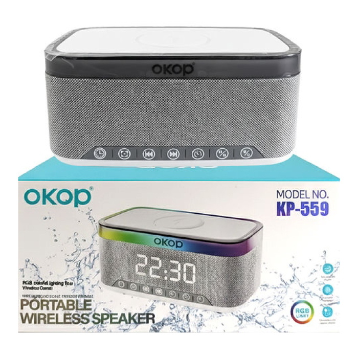 Enceinte Bluetooth 5-en-1 OKOP KP-559 RGB avec Charge Sans Fil, Réveil & Veilleuse LED – Image 8