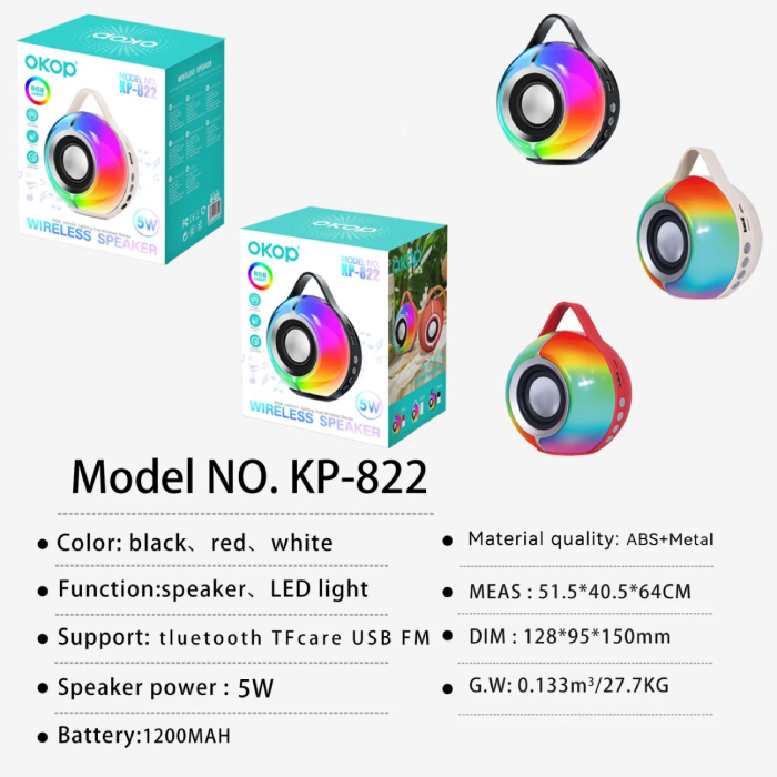 Enceinte Bluetooth Portable OKOP KP-822 avec Éclairage LED – Image 6