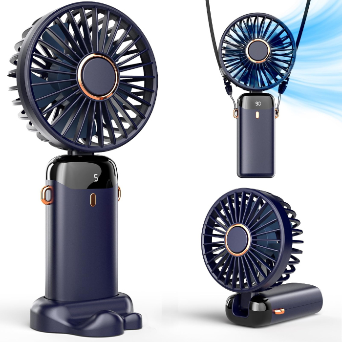 Ventilateur de Poche Multifonctionnel Rechargeable – 5 Vitesses avec Base & Affichage Numérique – Image 4
