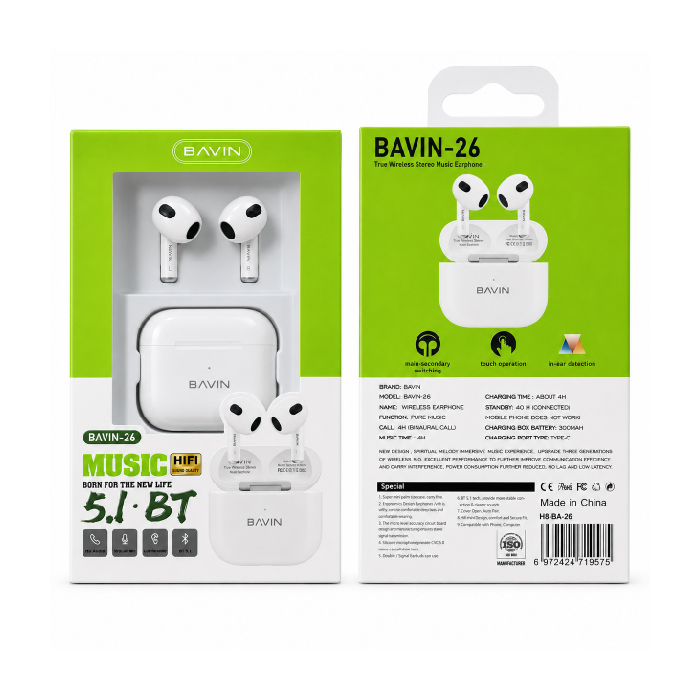 Écouteurs Sans Fil BAVIN BA-26 Bluetooth 5.1 avec Commandes Tactiles – Image 3