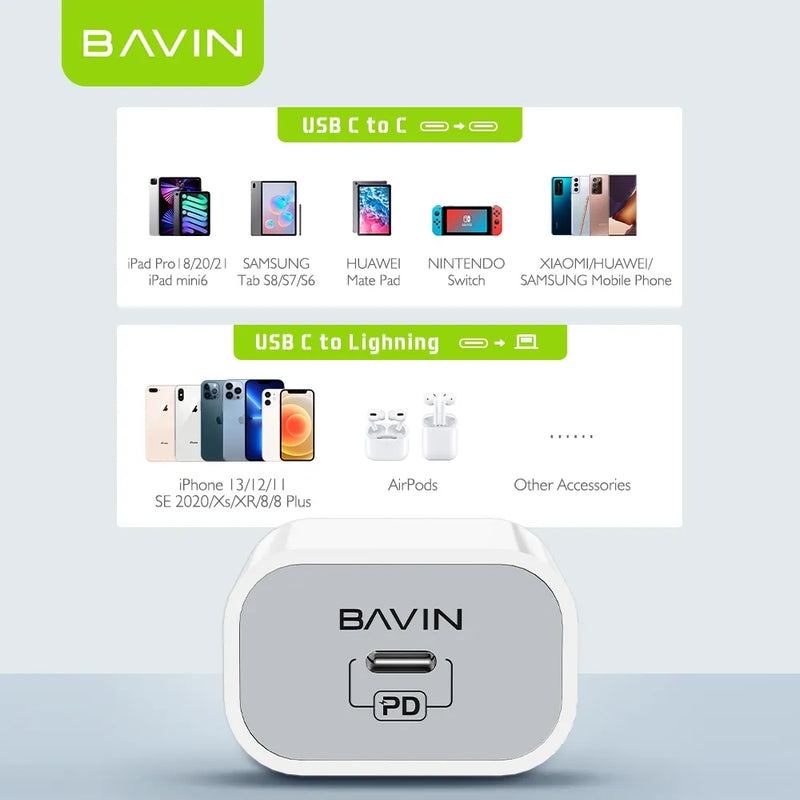 Chargeur IPhone Rapide BAVIN 20W USB-C PD avec Câble 30W – Image 2