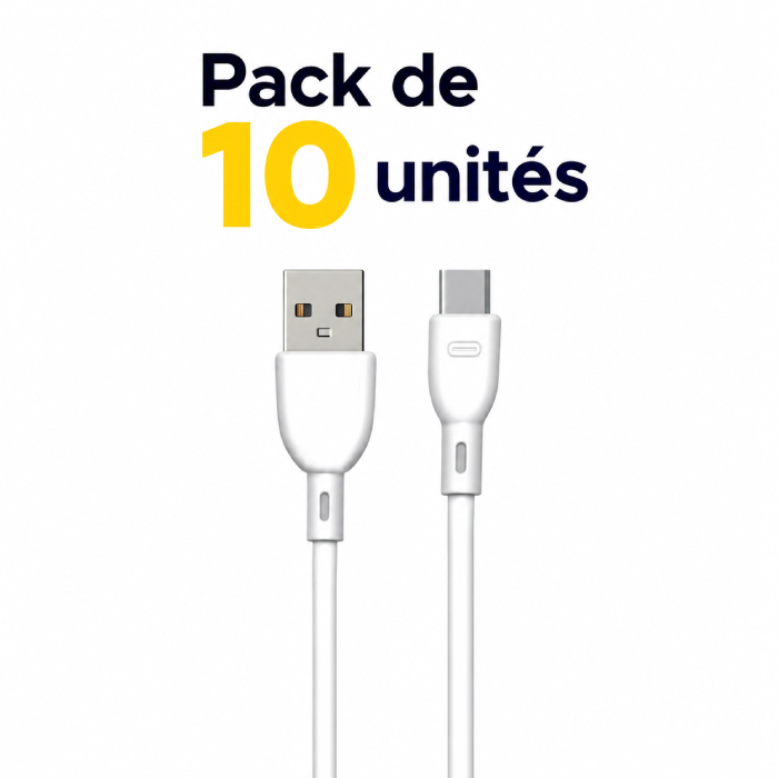 Câble de Charge USB-A vers USB Type-C Haute Qualité 1.5M Pack de 10 unités