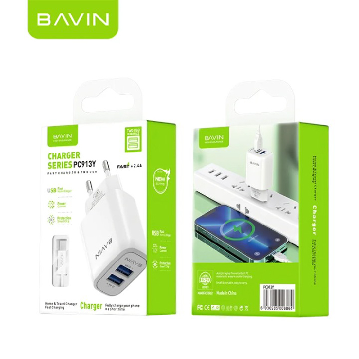 Chargeur BAVIN PC913Y Double USB 2.4A avec Câble Micro USB – Image 3