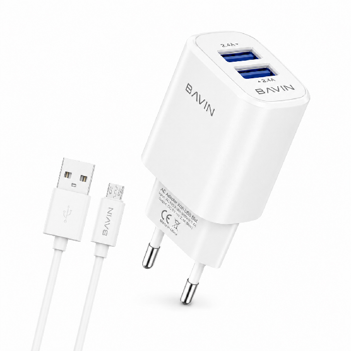 Chargeur BAVIN PC913Y Double USB 2.4A avec Câble Micro USB
