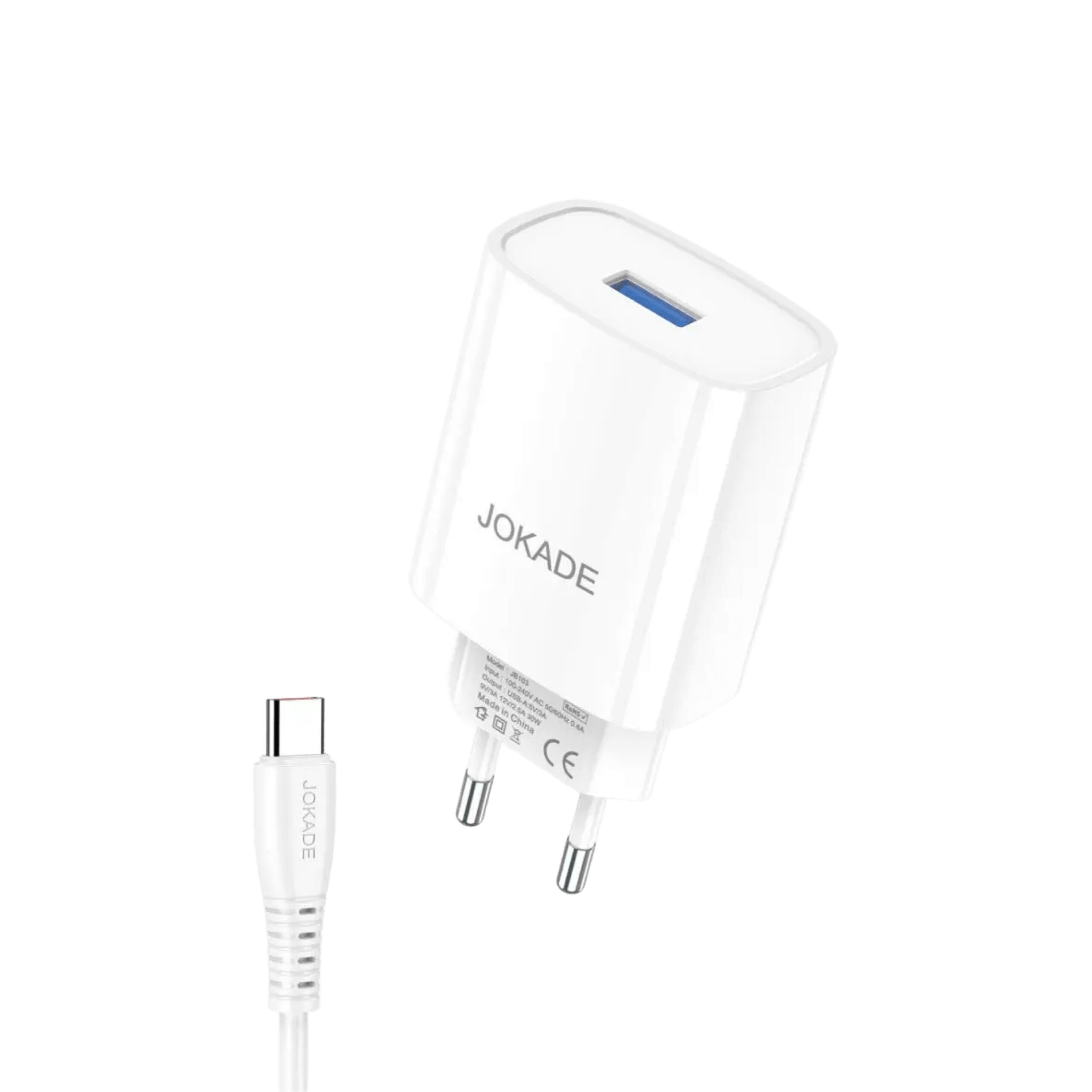 Chargeur Rapide JOKADE 30W PD 3.0 / QC 3.0 USB-C avec Câble