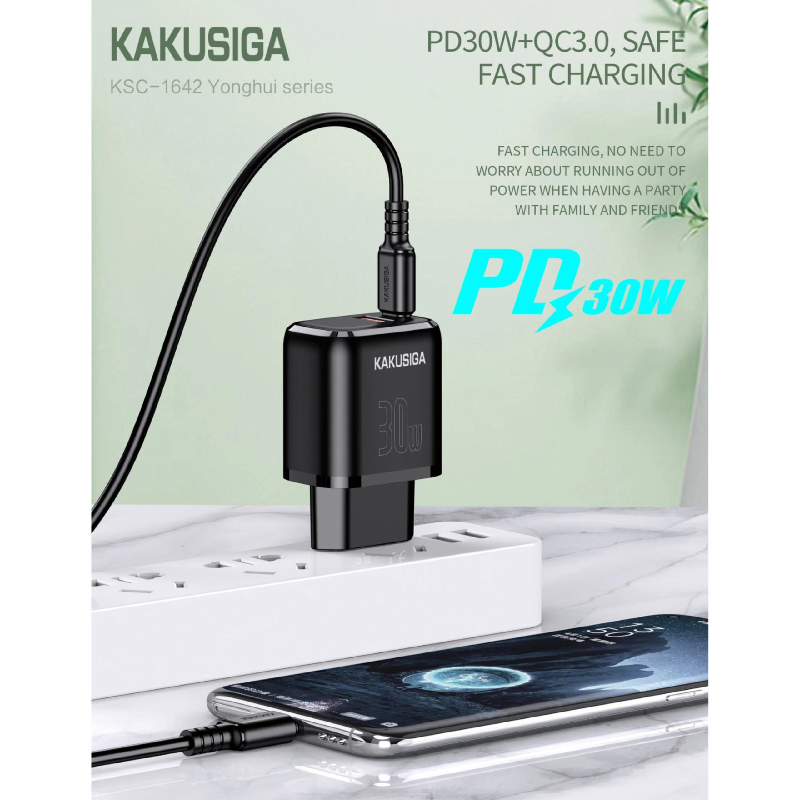 Chargeur Rapide KAKUSIGA Double Port PD 30W + QC 3.0 avec Câble USB-C vers Lightning – Blanc – Image 4