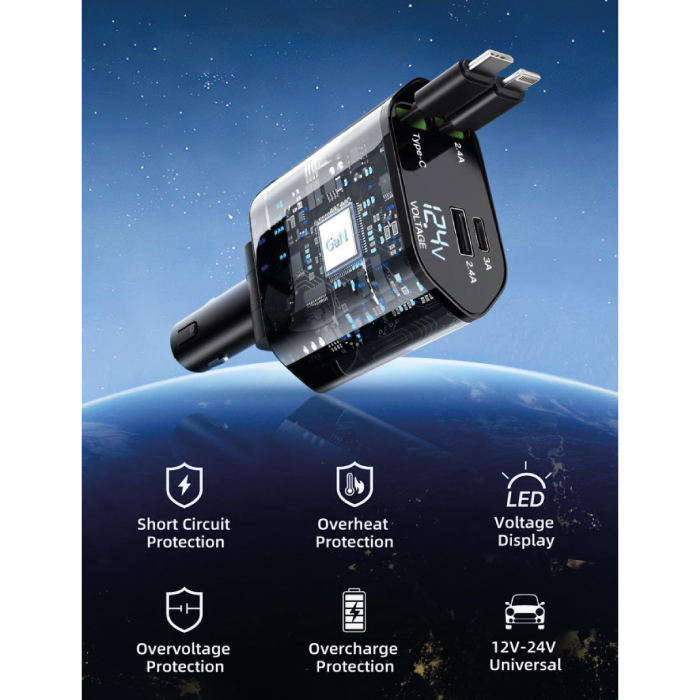Chargeur de Voiture Rapide 120W – 4 en 1 avec Câbles Rétractables – Image 5