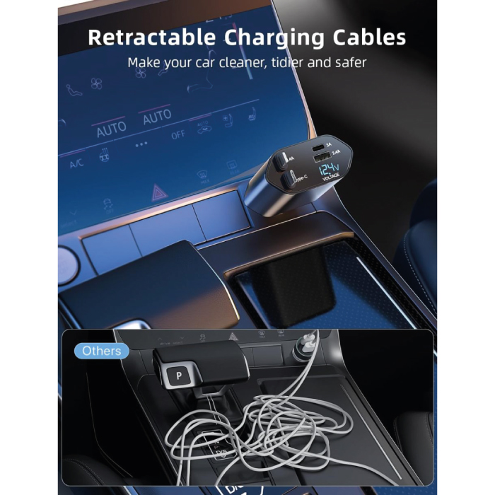 Chargeur de Voiture Rapide 120W – 4 en 1 avec Câbles Rétractables – Image 3