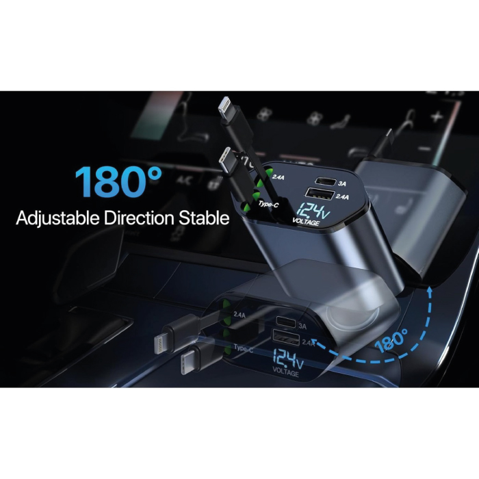 Chargeur de Voiture Rapide 120W – 4 en 1 avec Câbles Rétractables – Image 9