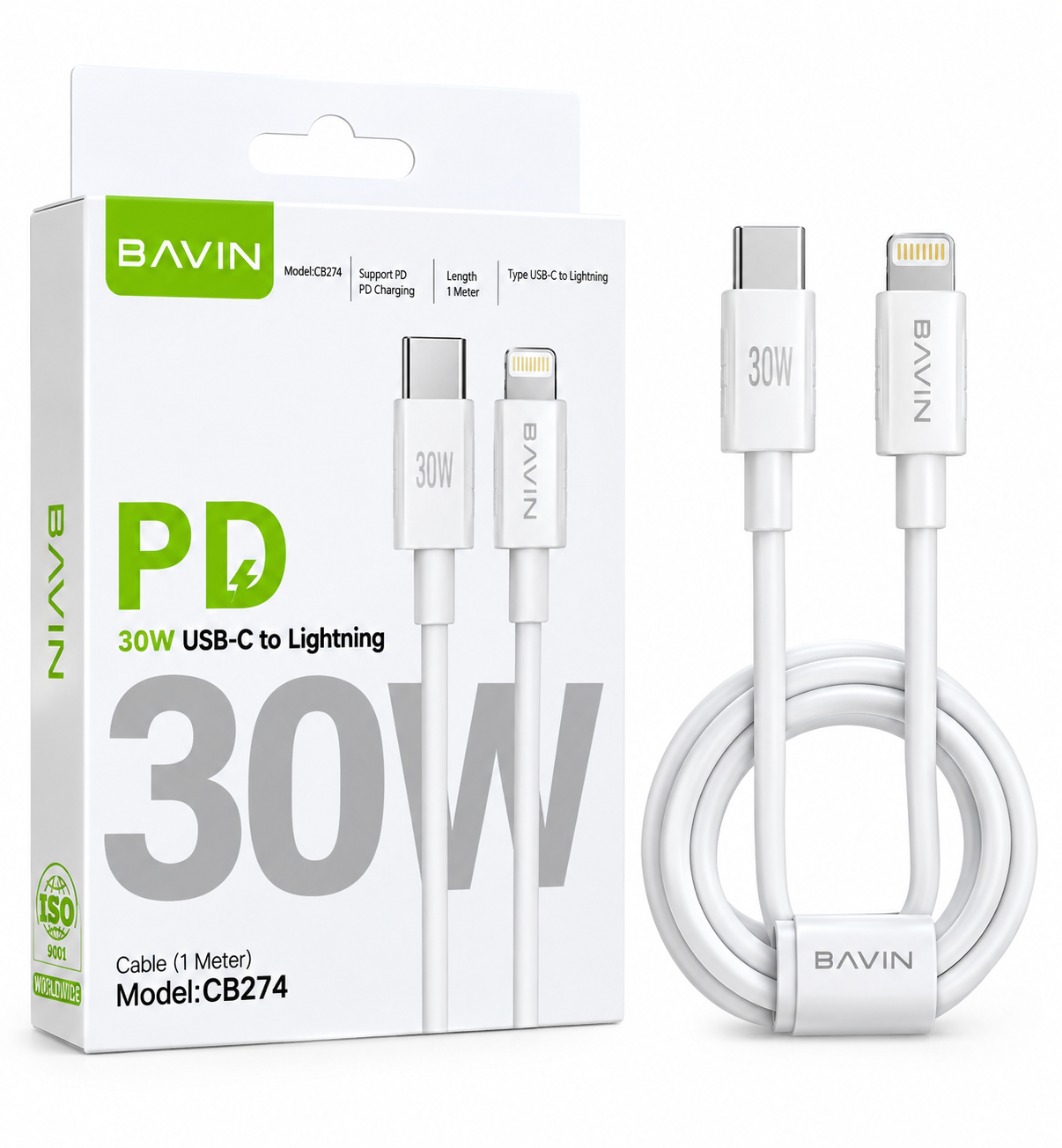Câble BAVIN 30W Lightning vers USB Type-C Charge Rapide
