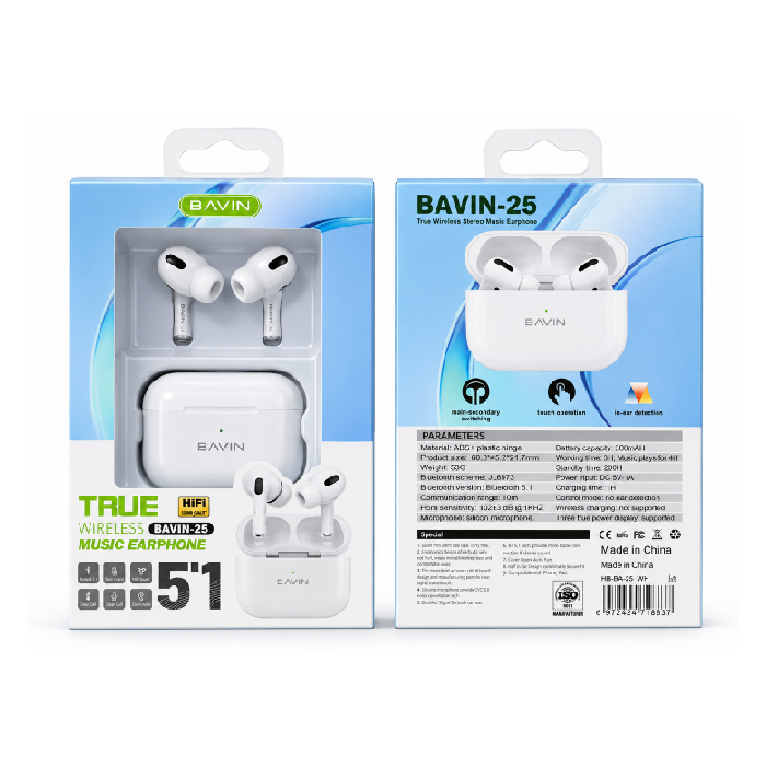 Écouteurs Sans Fil BAVIN-25 Bluetooth 5.1 avec Commandes Tactiles – Image 4
