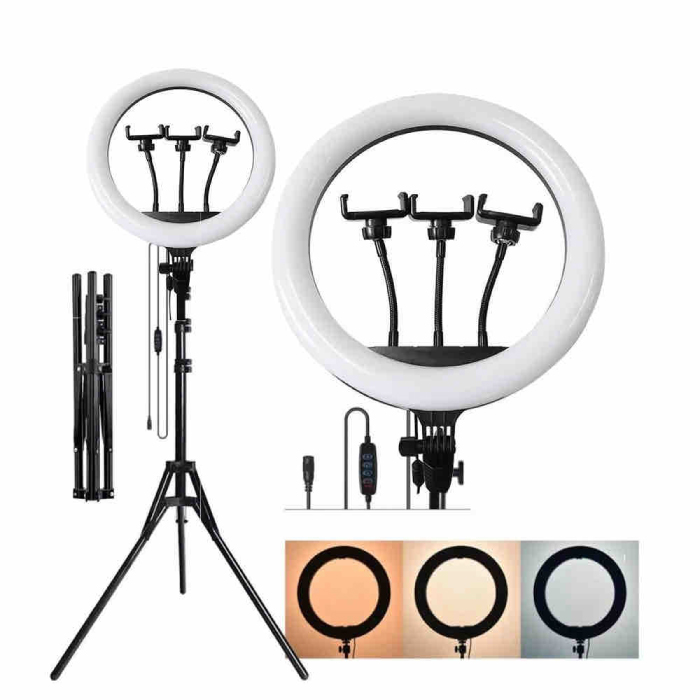 Ring Light 36 cm avec 3 Supports Téléphone – Éclairage Studio Professionnel