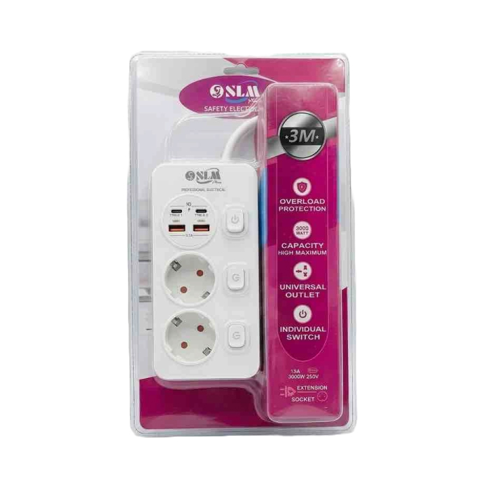 Multiprise 2 Prises avec 2 Ports USB, 2 Ports USB-C, Interrupteurs Individuels et Câble 3 Mètres