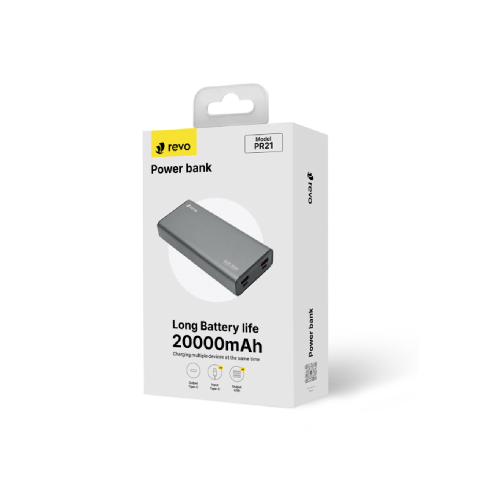 Batterie Externe PR21 Revo – Haute Capacité 20000 mAh – Charge Ultra-Rapide 22.5W – Finition Aluminium Premium – Gris Sidéral – Image 2