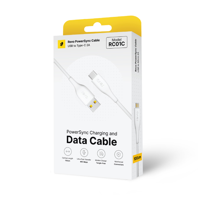 Câble USB vers USB-C – Charge 2A & Transfert Rapide 480 Mbps – 100cm - Revo RC01C – Image 2