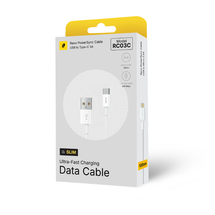 Câble USB vers USB-C – Charge Ultra Rapide 3A & Synchro 480 Mbps – Matériau TPE Soft-Touch – 100cm - Revo RC03C – Image 2