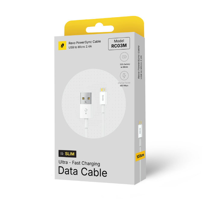 Câble Micro-USB vers USB – Charge Rapide 2.4A & Synchro 480 Mbps – Matériau TPE Soft-Touch – 100cm - Revo RC03M – Image 2