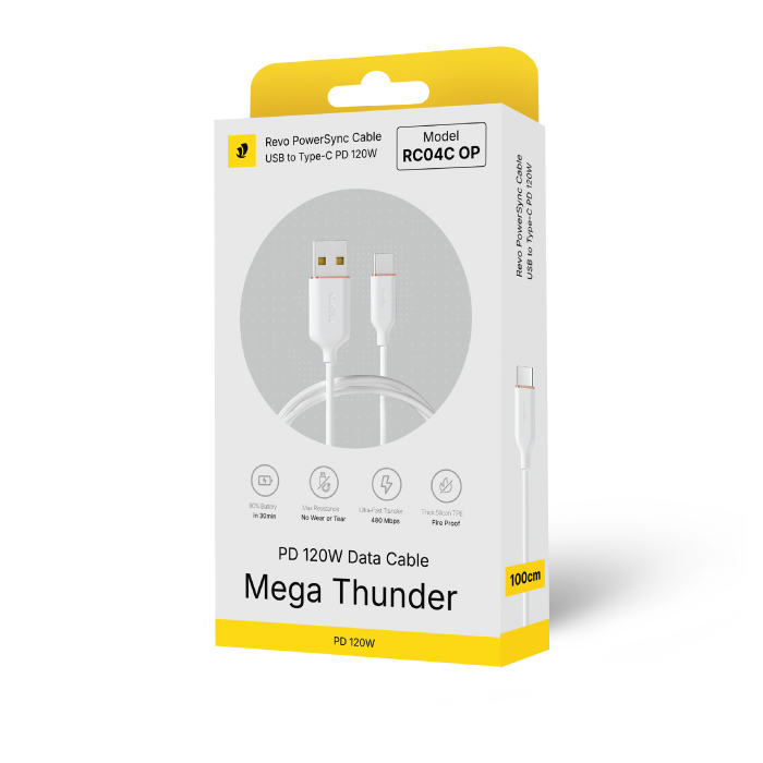 Câble USB vers USB-C RC04C OP Revo – Ultra Puissance PD 120W – Finition Aluminium & Silicone Soft-Touch – 100cm – Image 2
