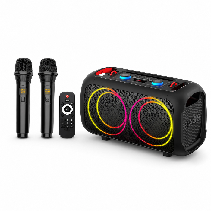 Enceinte Bluetooth Portable ZQS-L17 40W avec 2 Micros Sans Fil, LED RGB, FM, USB, TF et Télécommande