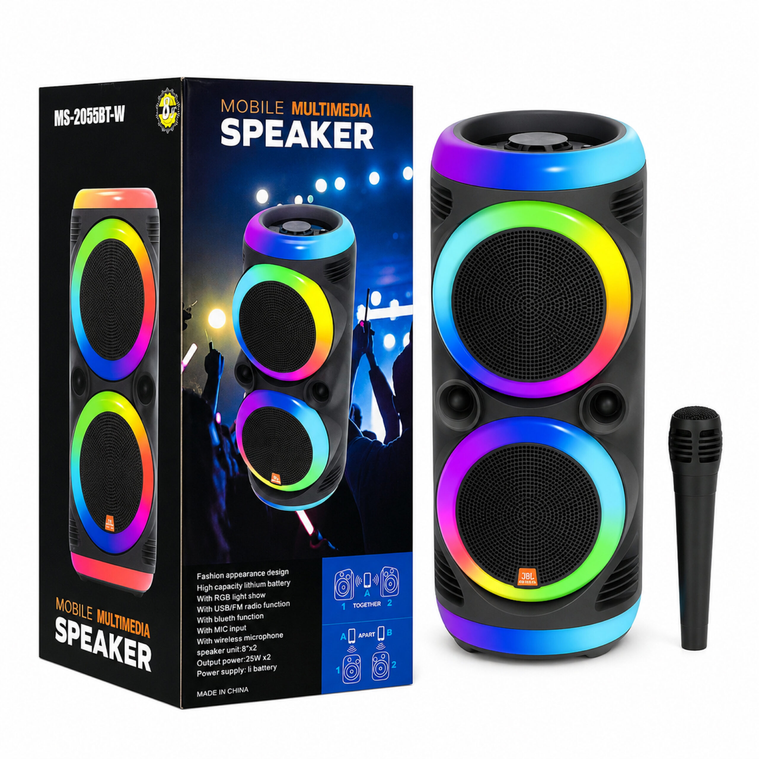 Enceinte Bluetooth Portable MS-2051BT-W Double 8 Pouces 16W avec Microphone Sans Fil – Image 2