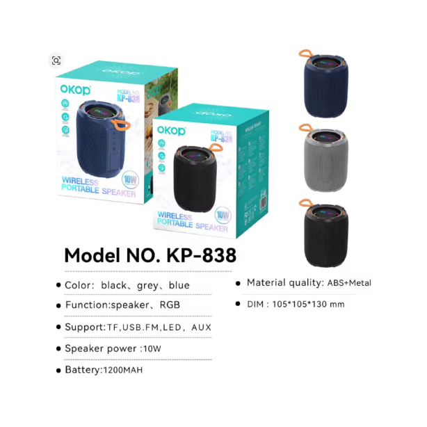 Enceinte Bluetooth Portable OKOP KP-838 10W avec Éclairage RGB – Image 5