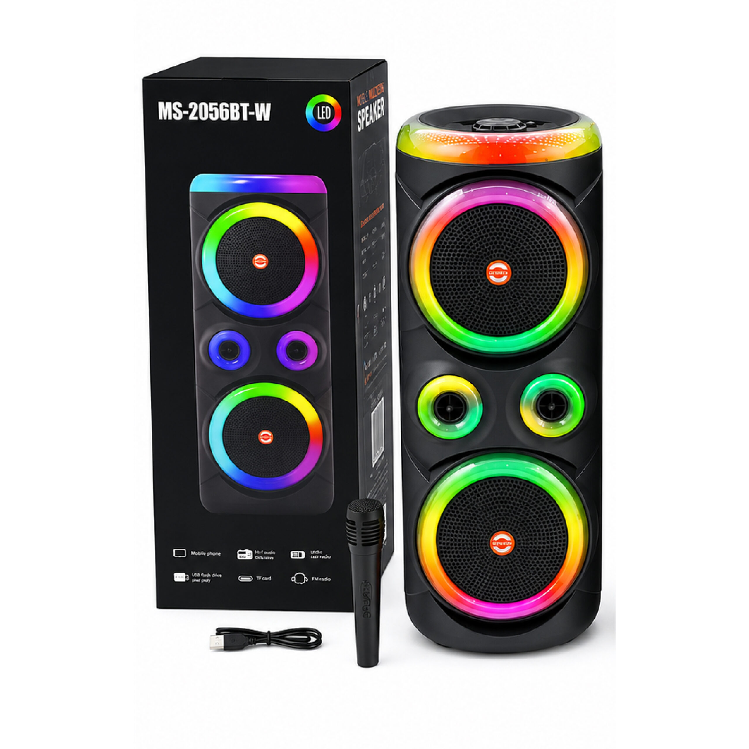 Enceinte Bluetooth Portable MS-2056BT-W Double 8 Pouces 24W avec Microphone Sans Fil
