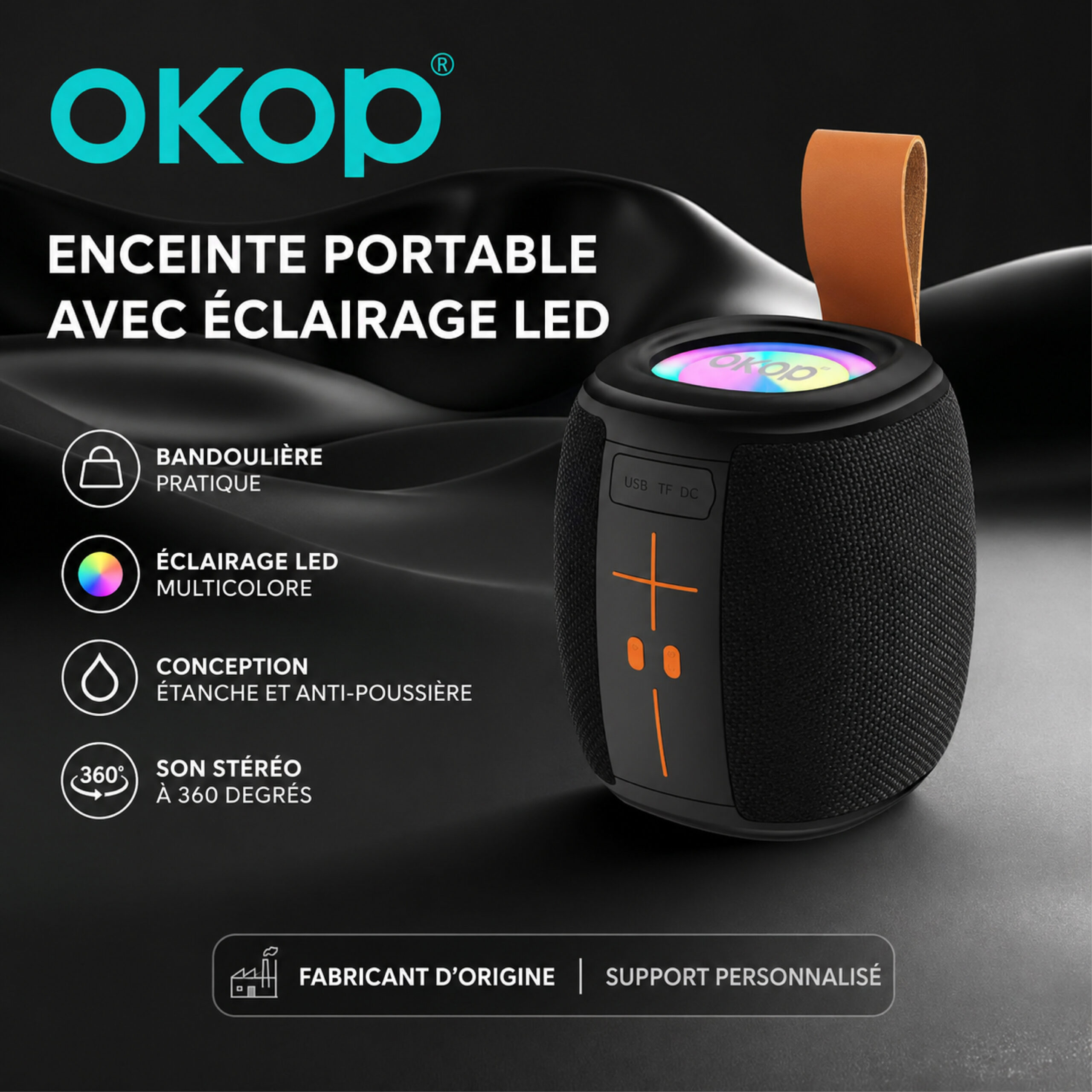 Enceinte Bluetooth Portable OKOP KP-539 avec Éclairage LED – Image 8
