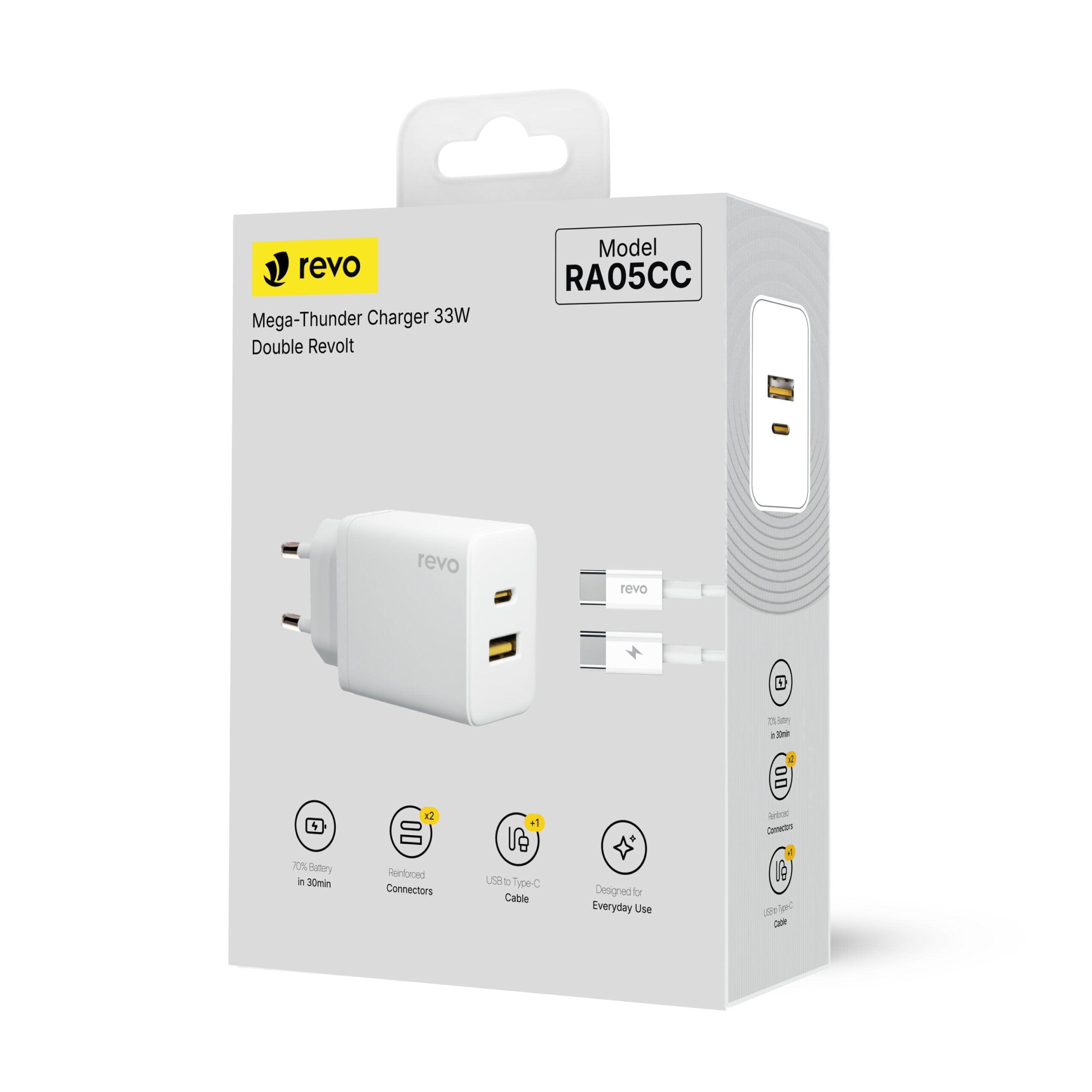 Pack Chargeur Double USB 33W & Câble Type-C vers Type-C Revo RA05CC – Efficacité et Polyvalence – Image 2