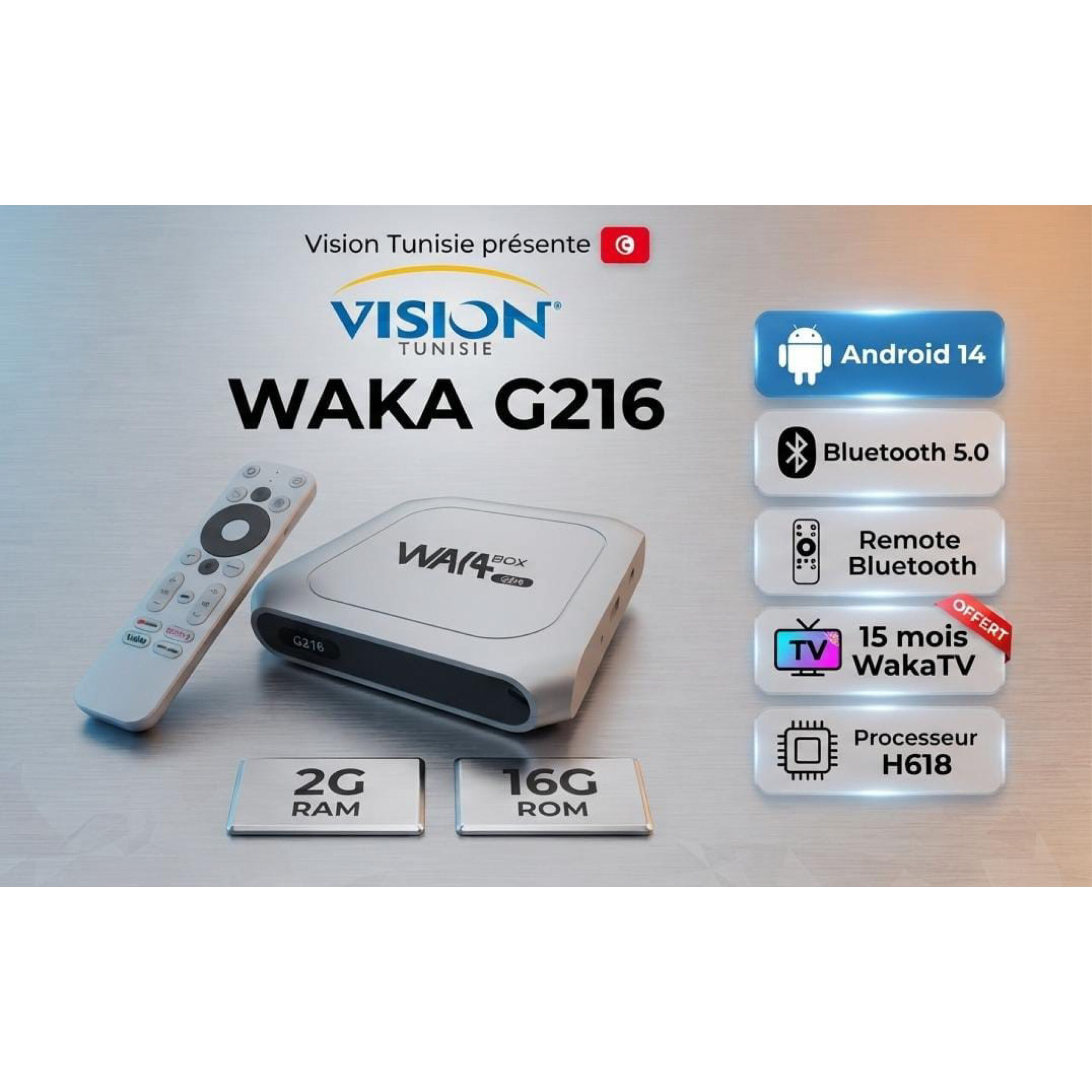 Box Android WAKA BOX G216 + 15 Mois WAKA + Télécommande Bluetooth – Image 2