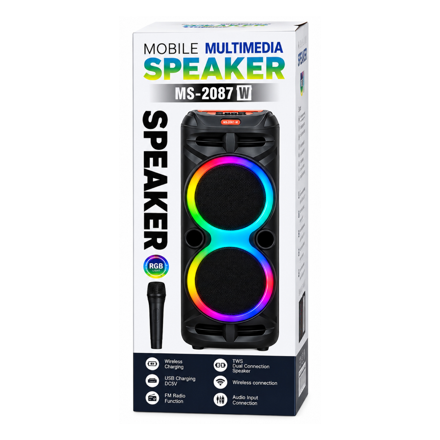 Enceinte Bluetooth Portable MS-2087BT-W Double 8" 24W TWS RGB avec Micro Sans Fil – Image 3