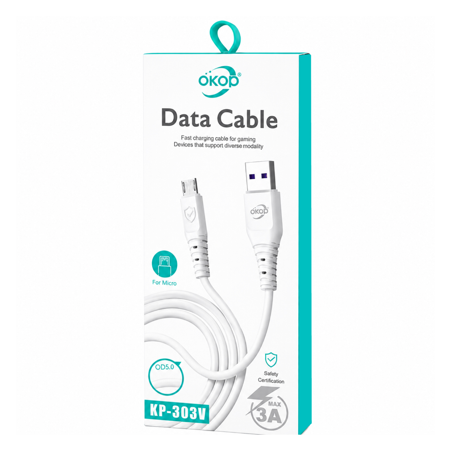 Câble USB-A vers Micro-USB OKOP KP-303V – Charge & Data 1m 3A