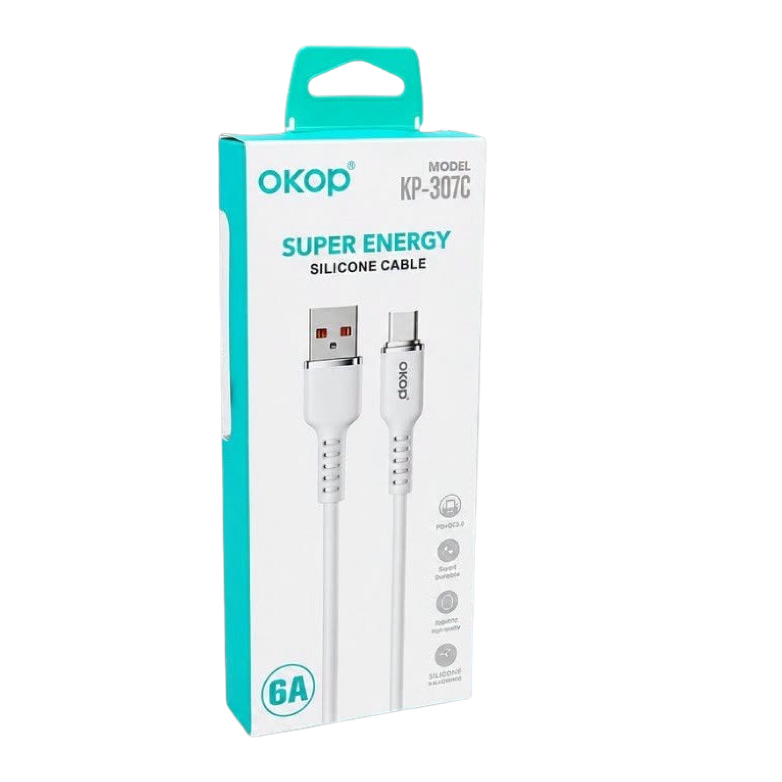 Câble Silicone USB-A vers USB-C OKOP KP-307C – 6A Charge & Data 1m – Image 4