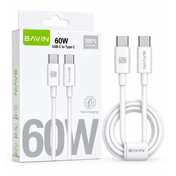 Câble BAVIN CB-274-CC USB-C vers USB-C 60W Charge Rapide