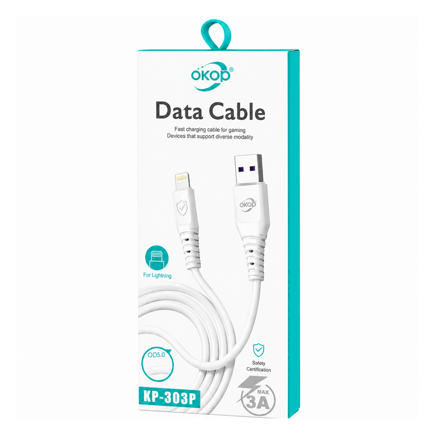 Câble USB vers Lightning OKOP KP-303P – Charge & Data 1m