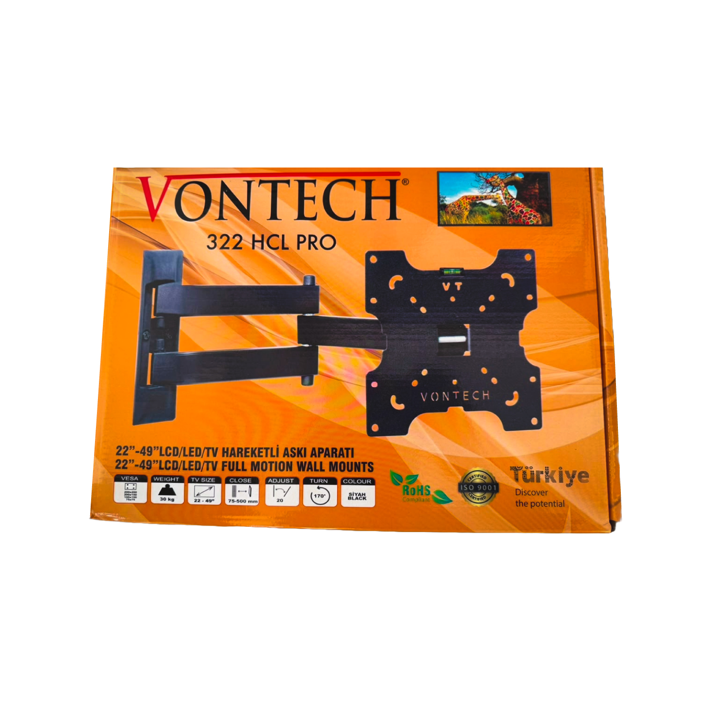 Support TV Mobile VONTECH 322 HCL PRO pour Écrans 22 à 49" – Image 2